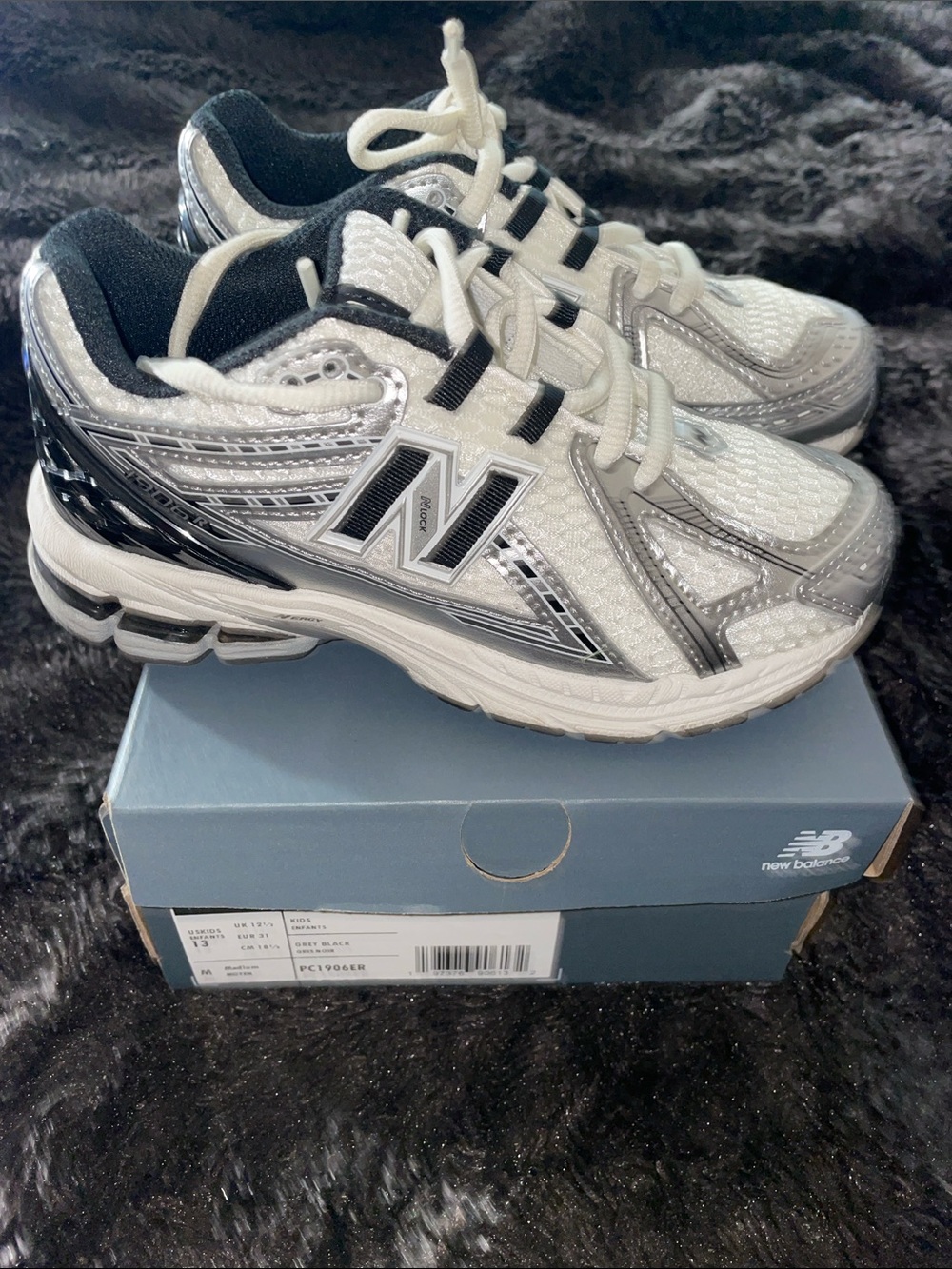 New Balance Kids White and Black Mesh Athletic Sneakers